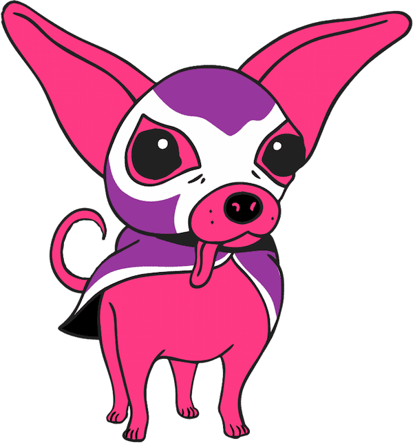 An illustrated chihuahua wearing the mask of a luchador